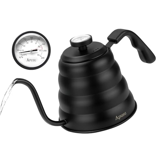 Apusu Tea Kettle with Thermometer Pot Black Stovetop Tea Kettle 40oz Gooseneck Kettle Teapot Pour Over Coffee Kettle with Thermometer,1200ml,6 Cup,Black,1Pack - Image 1