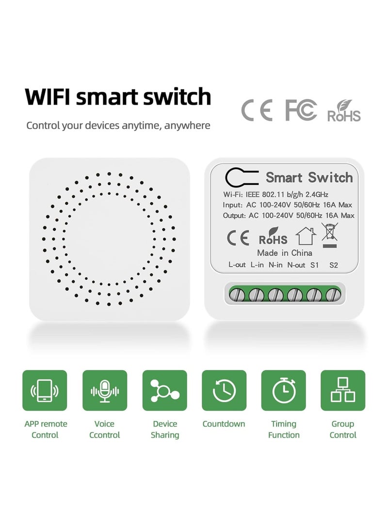 Cobest Mini Smart Relay WiFi Switch, 16A DIY Smart Light Switch Module, Smart Life Tuya App Control, Compatible with Alexa and Google Home, Smart Speakers with Appointment Timing Function - Image 2