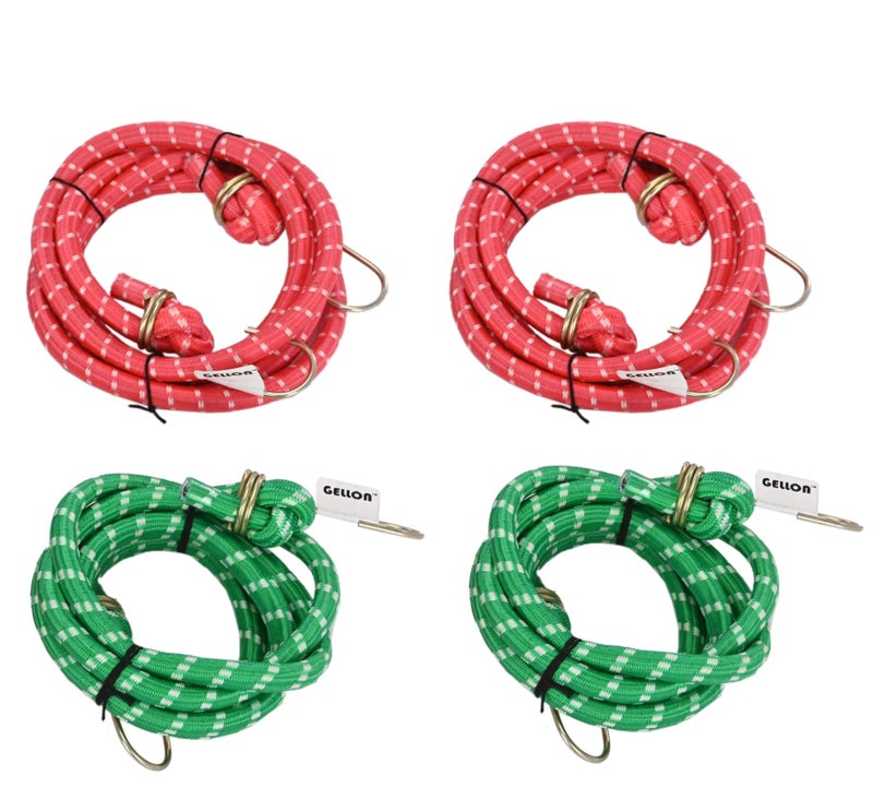 Gellon 4 MM Thick Multilayer 6 Feet Long Bungee Cord with Steel Hook Stretched Up to 9 Feet/Shock Cord Luggage Tying Rope Pack of 4 - Image 4