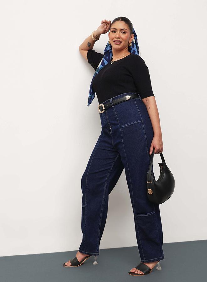 SASSAFRAS Plus Size Pocketed Hem Tapered Jeans - Image 1
