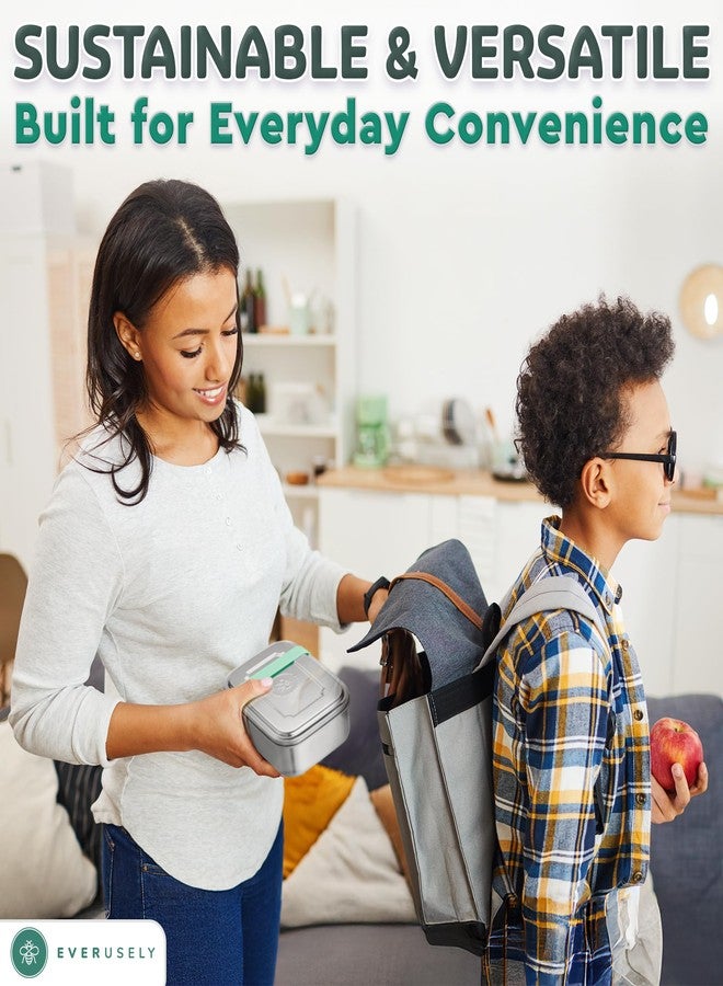 Everusely - Bento Box - Green, 47oz / 1.4 L - Stainless Steel Lunch Box with Leakproof Condiment Container - 3 Compartment Snack Organizer for On the Go Meals - Freezer & Dishwasher Safe - Image 3