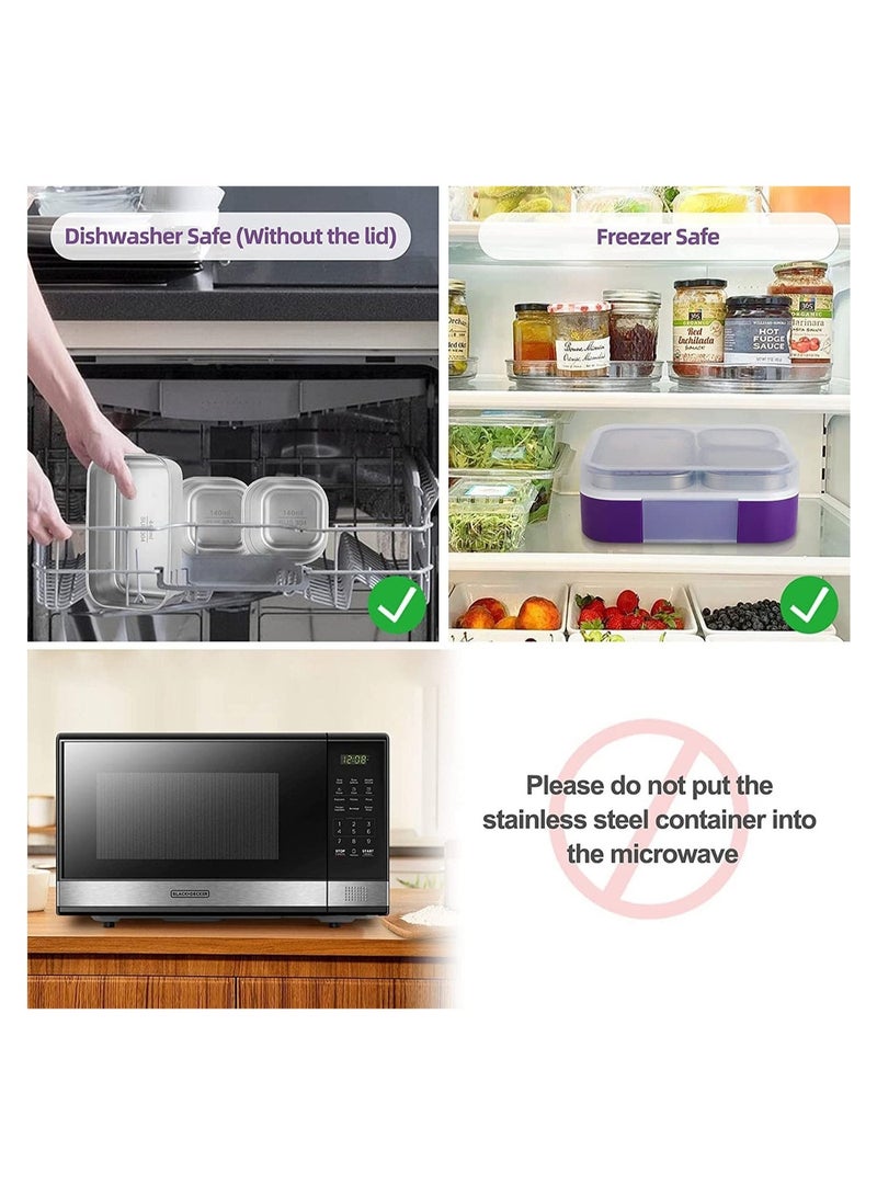 وصف:الفولاذ المقاوم للصدأ مربع الغداء لمدرسة الطفل,معزول بينتو مربع الغداء مع أدوات المائدة والحقيبة,720ml 3 مقصورات مقسمة حاويات الغداء,الأرجواني - Image 2