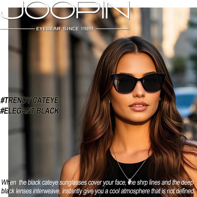 Joopin نظارات شمسية نسائية من جووبين بتصميم عيون قطة سوداء من الأسيتات مع حماية من الأشعة فوق البنفسجية UV400، نظارات شمسية عصرية للنساء، عدسات سميكة من TR90 - Image 2