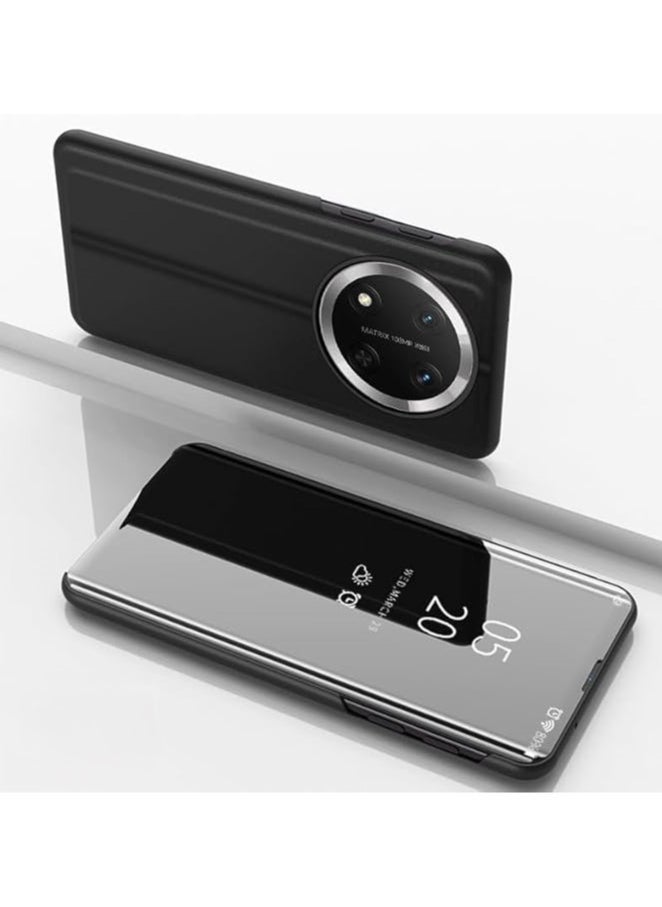 Case Compatible with Honor X9c, Frosted Anti-fall Phone Case with Smart Mirror Window & Auto Sleep/Wake & Stand Function, Shockproof Protective Cover for Honor X9c 5G