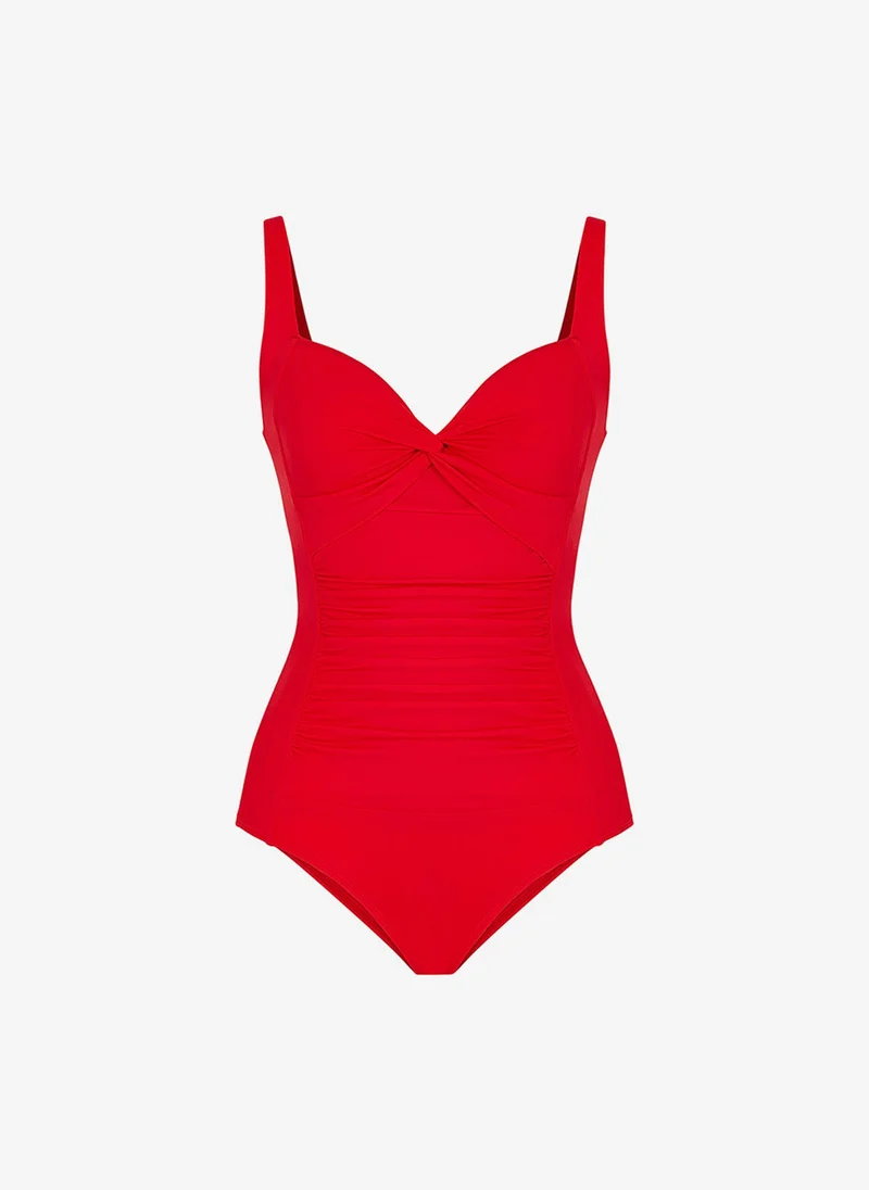 بنتي Women Shirred Red Swimsuit