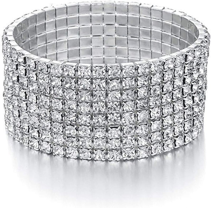 Zealmer Sparkle Multicolor Rhinestone Stackable Stretch Bracelets for Women - Image 1