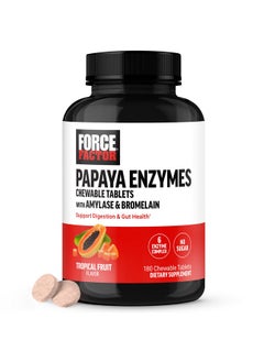 FORCE FACTOR Papaya Enzymes Complex, Digestion Supplement and Bloating Relief with Amylase and Bromelain, Support Healthy Digestion, Sugar Free, Non-GMO, Tropical Fruit Flavor, 180 Chewable Tablets