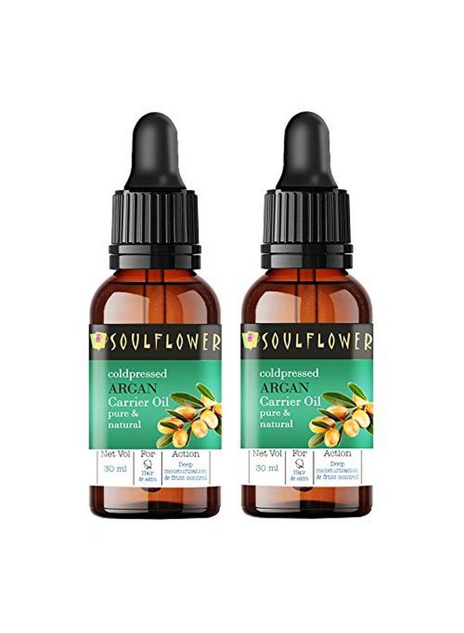 Soulflower Moroccan Argan Cold Pressed Carrier Oilpure Organic & Natural| Hair Growth Skin & Hair Care Moisturizing Skin Stretch Marks Nails & Lips Care Eye Puffiness| Argan Nut| Pack Of 2 30Ml - Image 1
