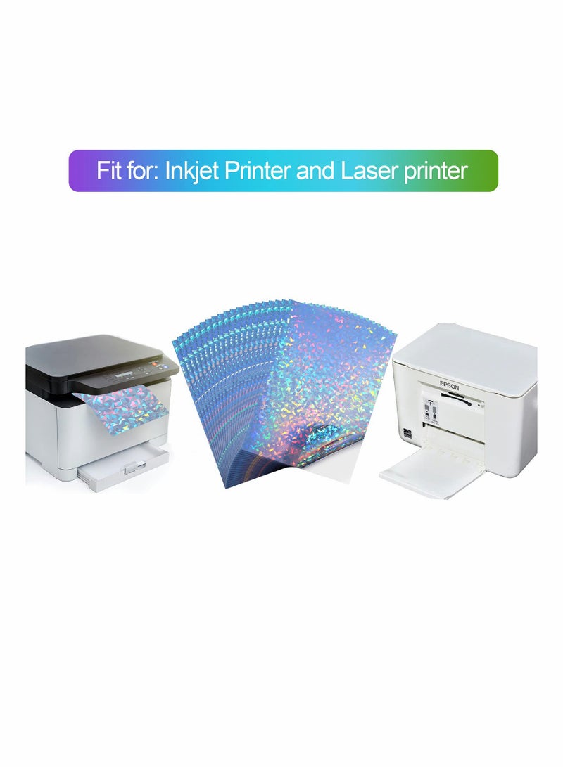 Holographic Printable Vinyl Sticker Paper, Dries Quickly Waterproof Sticker Paper 20Pcs (Diamond)