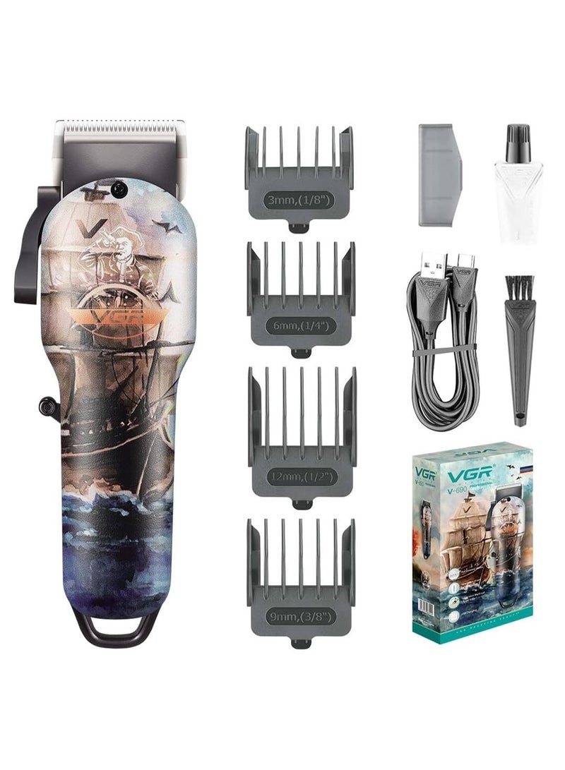 ماكينة الحلاقة الإحترافيه V-690 بأربعة أمشاط تدريج و ذراع تحكم فى الشفرات تعمل حتى 150 دقيقه متواصلين - Image 1