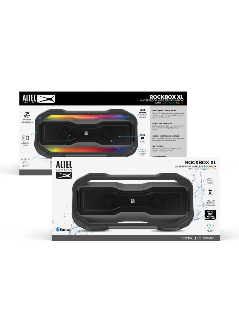 Altec Lansing - ROCKBOX XL Wireless Bluetooth Speaker, Portable Waterproof Speaker with 20 Hour Playtime and 5 Illuminating LED Light Modes, Floating Wireless Speaker for Indoors and Outdoors, Black - Image 1