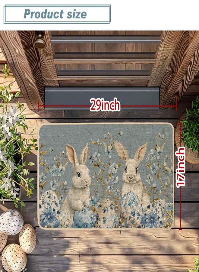Baccessor Easter Bunny Rabbits Doormat Outdoor Outside Indoor,Blue Easter Bunny Eggs Spring Door Mat Low-Profile Non-Slip Rubber Backing Entrance Front Seasonal Decoration 17x29 Inch - Image 4