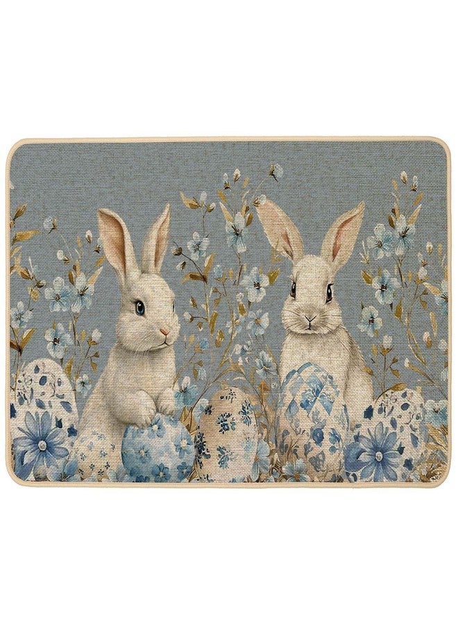 Baccessor Easter Bunny Rabbits Doormat Outdoor Outside Indoor,Blue Easter Bunny Eggs Spring Door Mat Low-Profile Non-Slip Rubber Backing Entrance Front Seasonal Decoration 17x29 Inch - Image 1