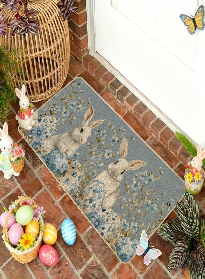 Baccessor Easter Bunny Rabbits Doormat Outdoor Outside Indoor,Blue Easter Bunny Eggs Spring Door Mat Low-Profile Non-Slip Rubber Backing Entrance Front Seasonal Decoration 17x29 Inch - Image 5