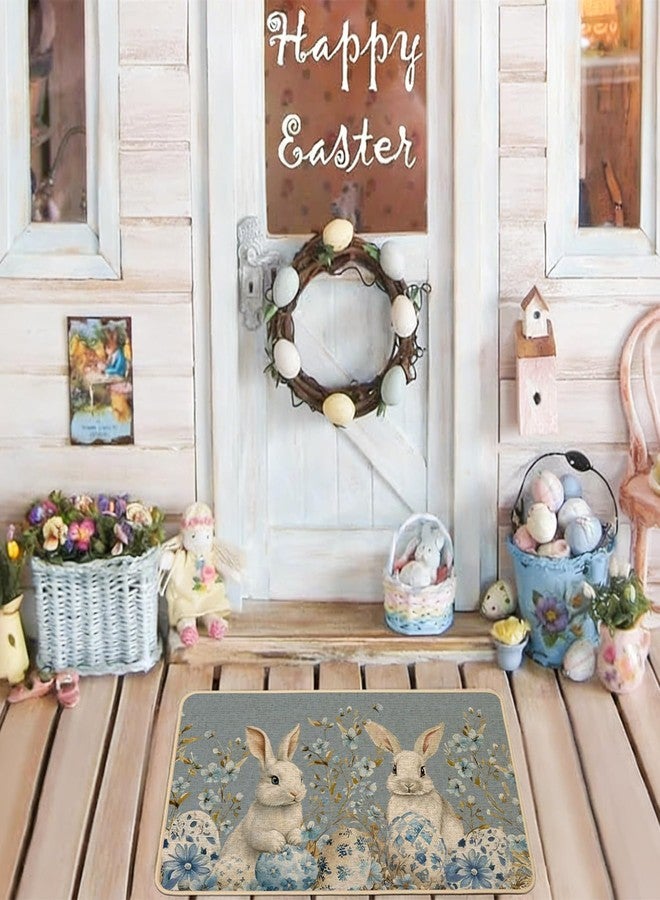 Baccessor Easter Bunny Rabbits Doormat Outdoor Outside Indoor,Blue Easter Bunny Eggs Spring Door Mat Low-Profile Non-Slip Rubber Backing Entrance Front Seasonal Decoration 17x29 Inch - Image 2