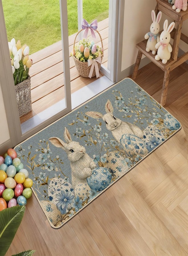 Baccessor Easter Bunny Rabbits Doormat Outdoor Outside Indoor,Blue Easter Bunny Eggs Spring Door Mat Low-Profile Non-Slip Rubber Backing Entrance Front Seasonal Decoration 17x29 Inch - Image 3