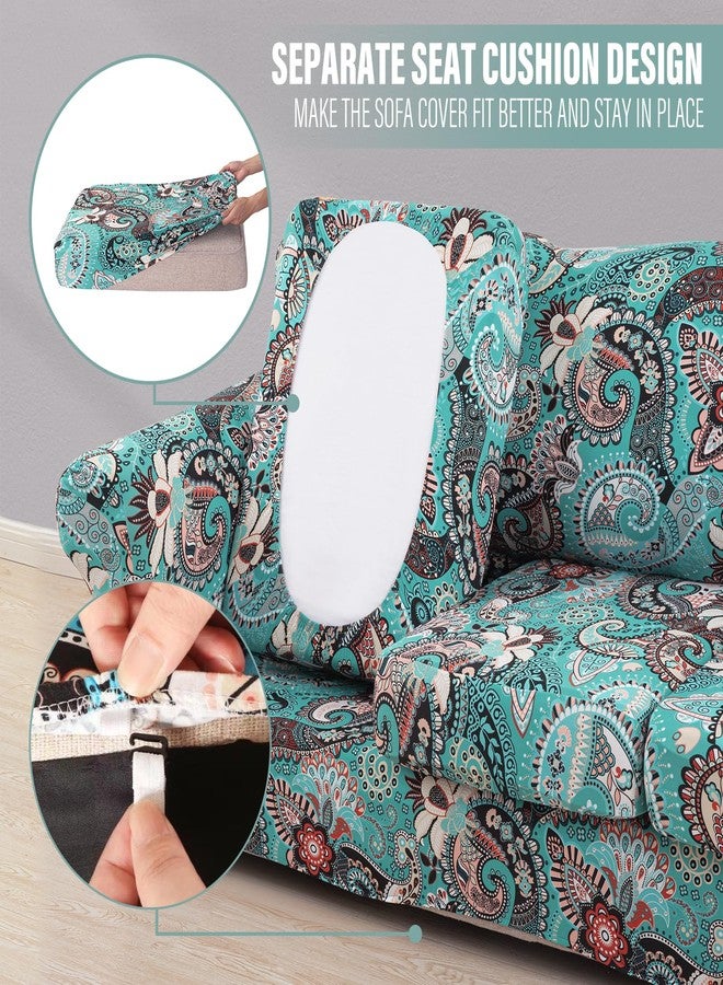 Lamberia Printed Sofa Cover High Stretch Sofa Slipcovers 2 Piece Armchair Slipcover with One Separate Cushion Cover Elastic Bottom Floral Pattern (Green, Armchair) - Image 4