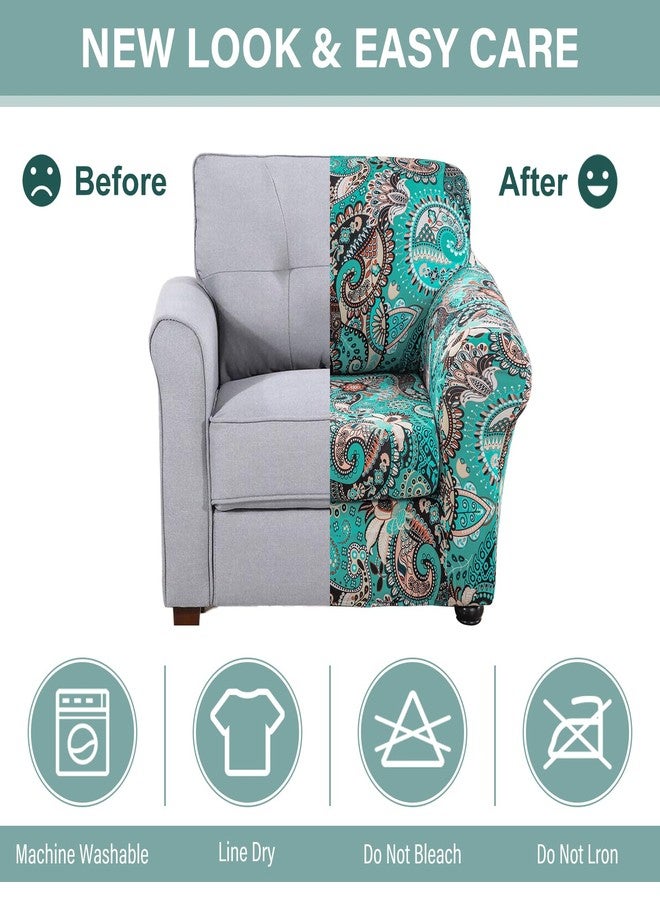 Lamberia Printed Sofa Cover High Stretch Sofa Slipcovers 2 Piece Armchair Slipcover with One Separate Cushion Cover Elastic Bottom Floral Pattern (Green, Armchair) - Image 5