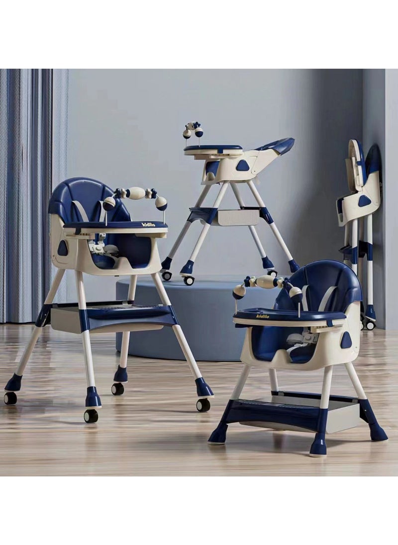 Kidilo - Kidillo Baby High Chair with Footrest, Toddler Feeding Booster Seat with Tray, Wheels, Toy Bar and Safety Harness for Kids - Image 1