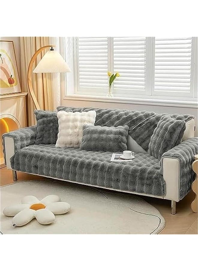 Funny Fuzzy Cosy Plush Solid Colour Non-Slip Couch Cover, Super Cozy Plush Sofa Cover, Multiple-Color Washable Winter Soft Furniture Protector Sofa Slipcovers (Drak Gray,90 * 90cm)