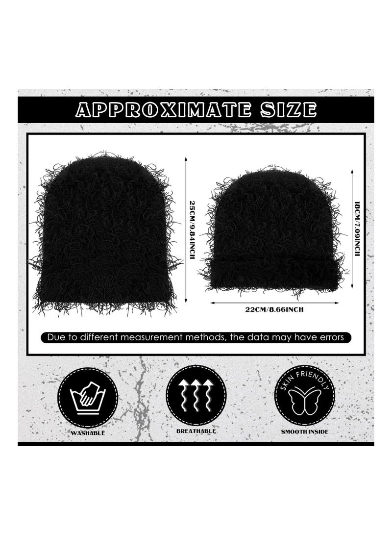 Unisex Distressed Balaclava Winter Warm Beanie, Fuzzy Snow Hats Thick Knit Cap, Winter Outdoor Cap for Men Women, Black - Image 3