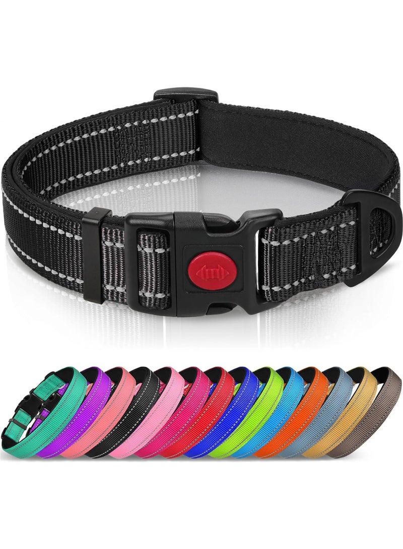 Q TRIPLE A Reflective Dog Collar with Soft Neoprene Padding, Metal D-Ring and Adjustable Length, Premium Nylon Material (Color: Black) - Image 1