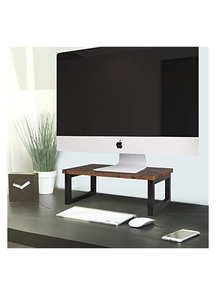 erorex Wood Vintage Monitor Stand Holder, PC Laptop Computer Screen Riser, Desktop Storage Organiser Shelf for Home or Office, 40 x 23 x 14cm, Dark Brown - Image 2