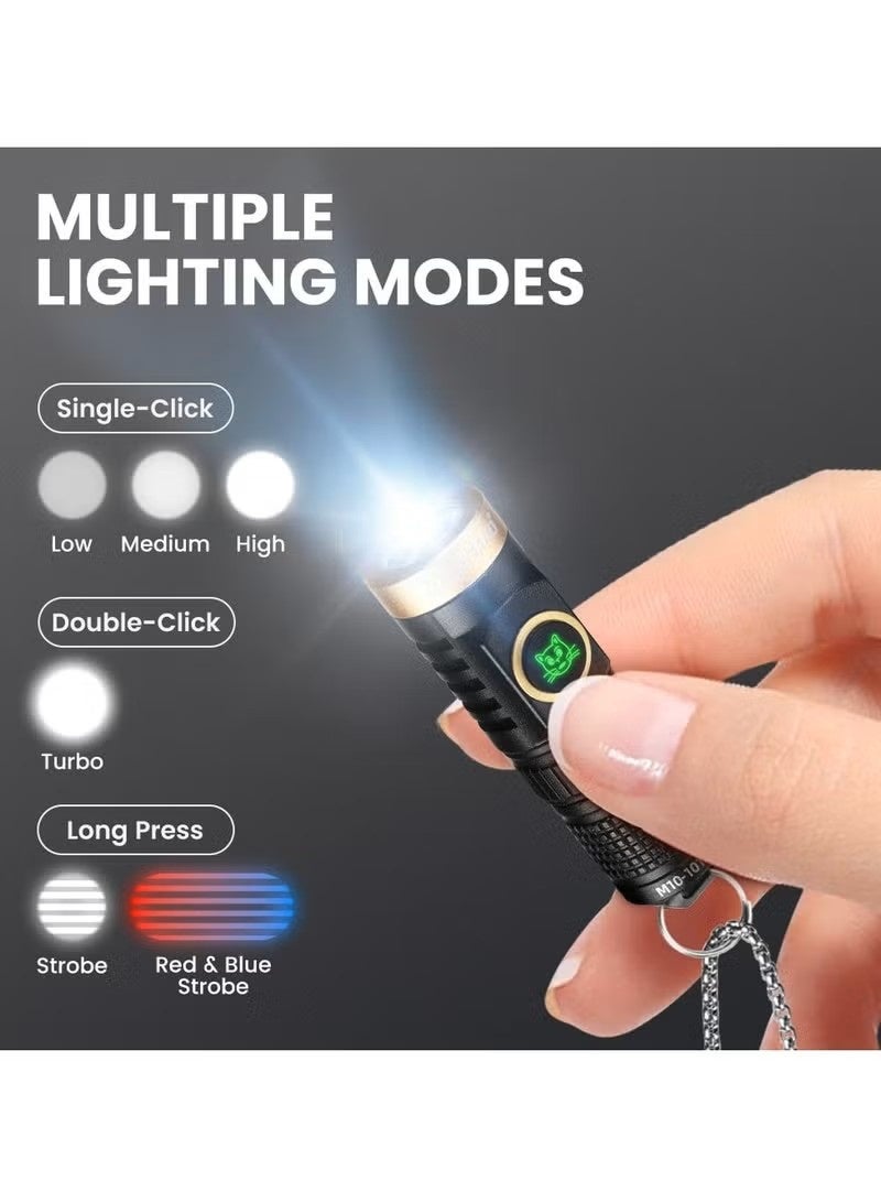 مصباح يدوي صغير قابل لإعادة الشحن بقوة 800 لومن EDC مع حلقة مفاتيح، إضاءة LED فائقة السطوع مع شحن سريع Type-C، 5 أوضاع إضاءة، مدى شعاع 492 قدم، هيكل من الألومنيوم مقاوم للماء IP55 – مصباح جيب محمول للتخييم، المشي، وحالات الطوارئ - Image 2