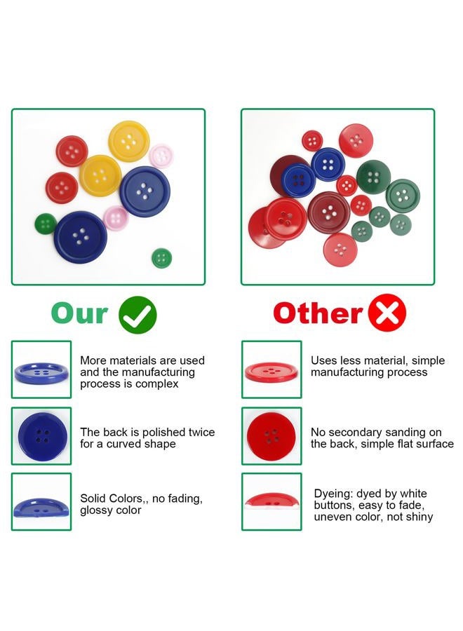 AULLUA Premium Color Sewing Buttons, 100PCS Round Resin Button, 4 Holes Craft Button, Handmade Sewing Button, Sizes 40L/32L/24L/20L/16L, for Garment DIY Art Crafts Projects Decoration (Non-Dyed Buttons) - Image 4