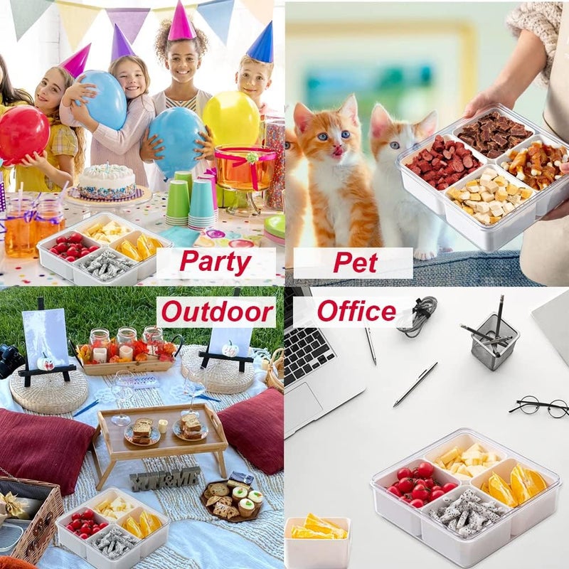 MANO Food Storage Containers Divided Refrigerator Organizer Bins Veggie Tray with Lid Fridge Produce Saver Plastic Vegetable Serving Tray Platter with 4 Compartment Snack Containers for Candy,White - Image 3