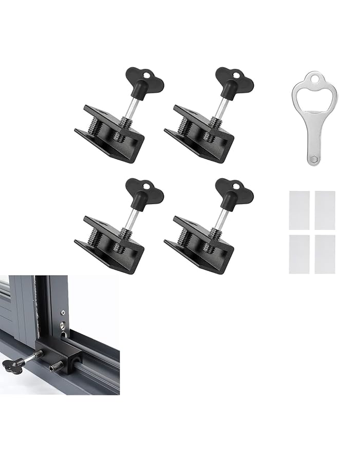 The Bros Sliding Window Locks with Key, Sliding Security Window Locks, Adjustable Sliding Door Window Locks, Security Window Lock for Patio, Bedroom, Home and Office Windows (Black 4 Sets)  - Image 1