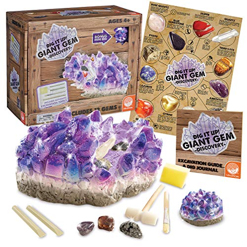 MindWare Dig It Up Giant Gem Discovery Kit Gemstone Dig Kit Offers Geology for Kids with 12 Real Polished Hidden Gemstones Includes 1 Giant Gem Chiseling Tools Gemstone Poster Ages 4 - Image 1