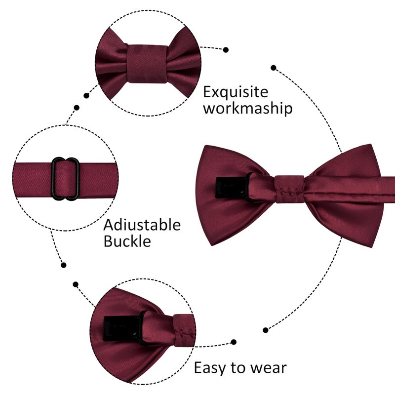 Branduce Burgundy Bow Ties for Boys Pre Tied Toddler Bow Tie Adjustable Wine Red Kids Bowties for Wedding Party (BB12-01) - Image 4