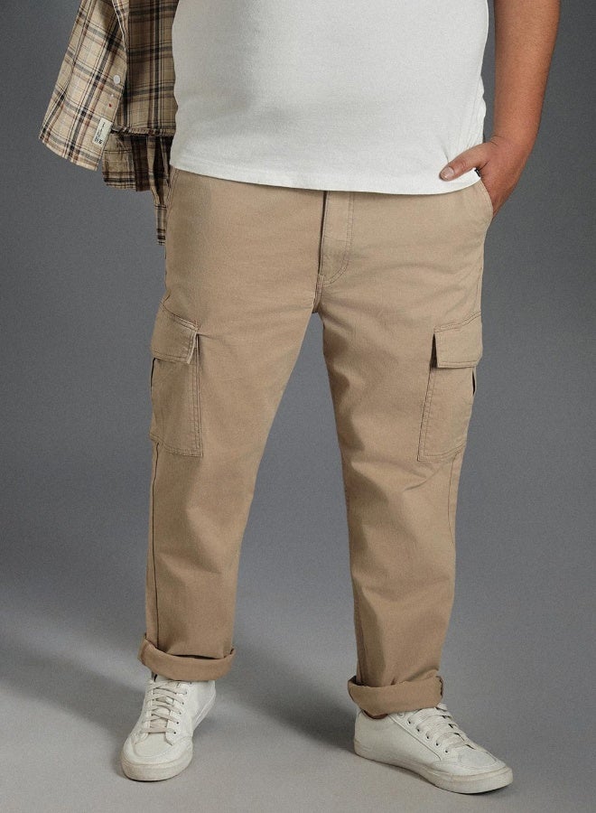 HIGH STAR Men's Taupe Cotton Blend Solid Pattern Full Length Cargo Straight Fit Trouser  - Image 3