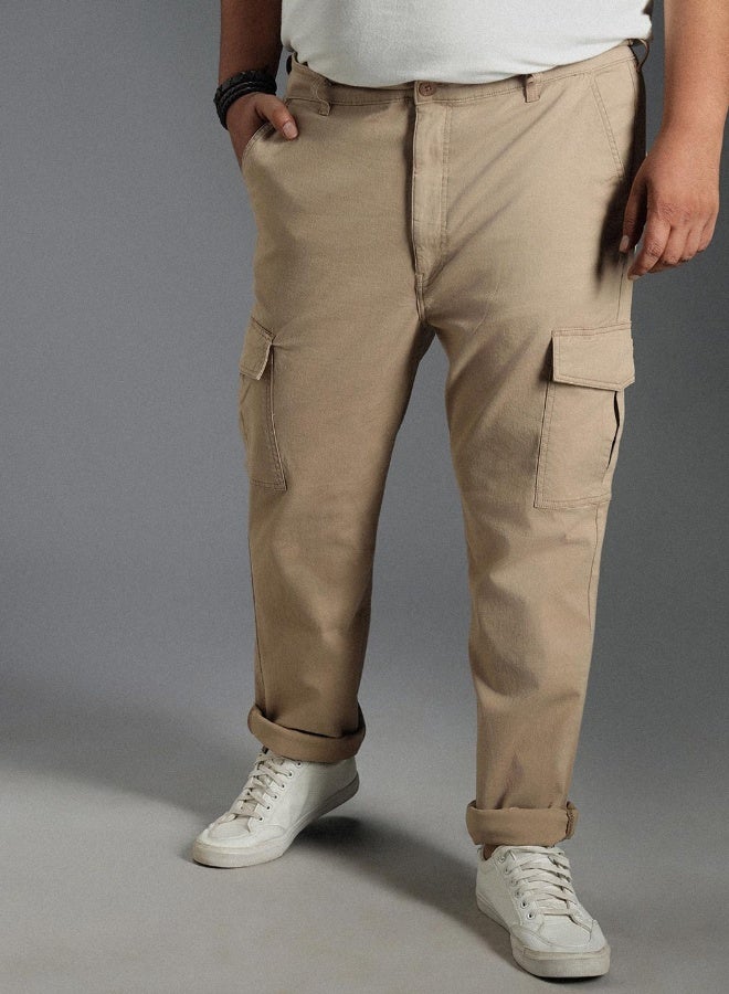 HIGH STAR Men's Taupe Cotton Blend Solid Pattern Full Length Cargo Straight Fit Trouser  - Image 5