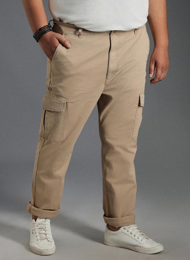 HIGH STAR Men's Taupe Cotton Blend Solid Pattern Full Length Cargo Straight Fit Trouser  - Image 4