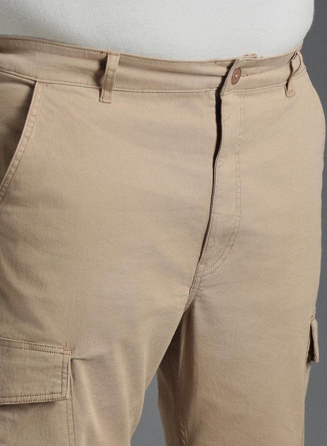 HIGH STAR Men's Taupe Cotton Blend Solid Pattern Full Length Cargo Straight Fit Trouser  - Image 2