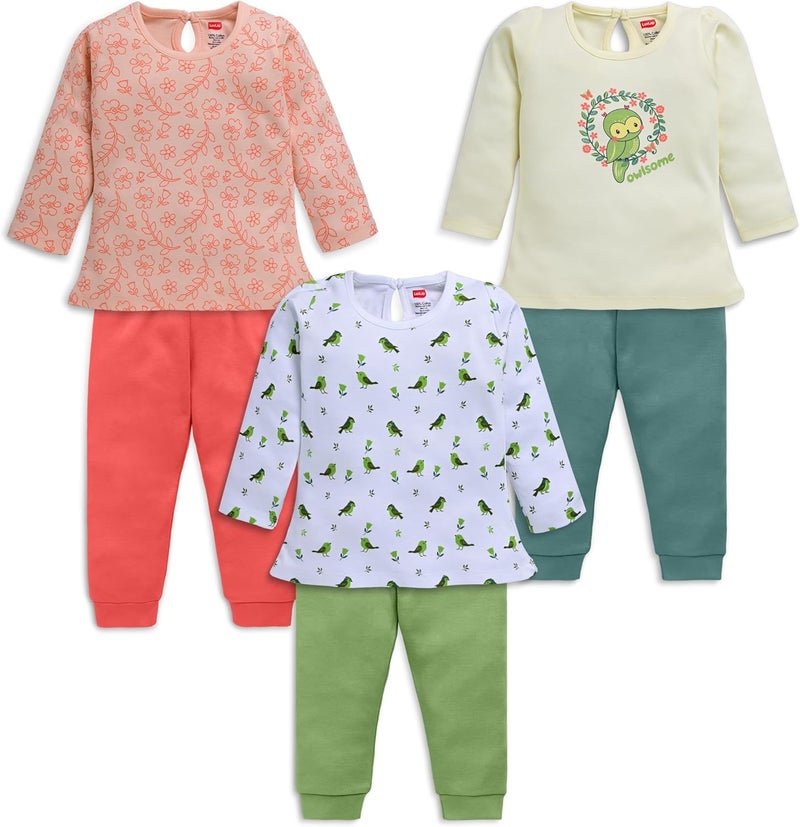 LuvLap Girls Cotton F/S Top & Pyjama Set - Multicolour, 3-6 Months - Image 1