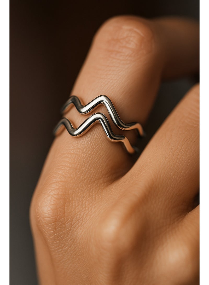 ثري دايموندز خاتم فضي برج الدلو – هدية أنيقة للنساء مطلي بالبلاتين والروديوم، مجوهرات الأبراج - Image 4