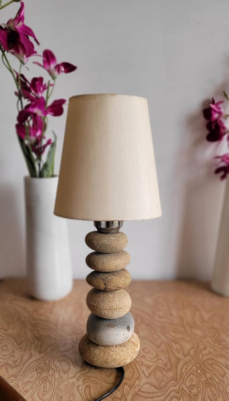 RM مصباح ضوء زخرفي من حجر الرخام 9 بوصة - مصباح حجر متوازن من راميشفارام - هدايا لعرض الزينة في المنزل - حرفيات حجرية من الرخام - حامل شموع من الحجر - Image 2