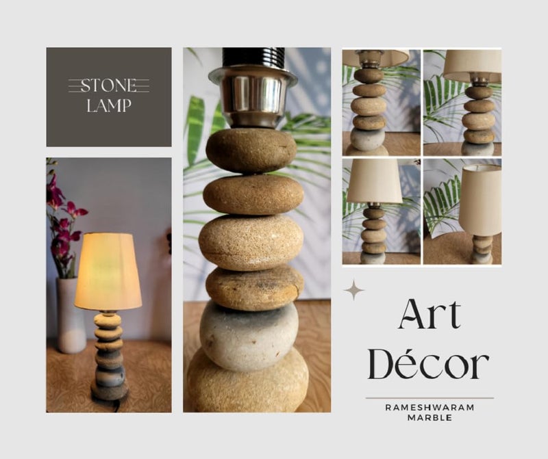 RM مصباح ضوء زخرفي من حجر الرخام 9 بوصة - مصباح حجر متوازن من راميشفارام - هدايا لعرض الزينة في المنزل - حرفيات حجرية من الرخام - حامل شموع من الحجر - Image 5