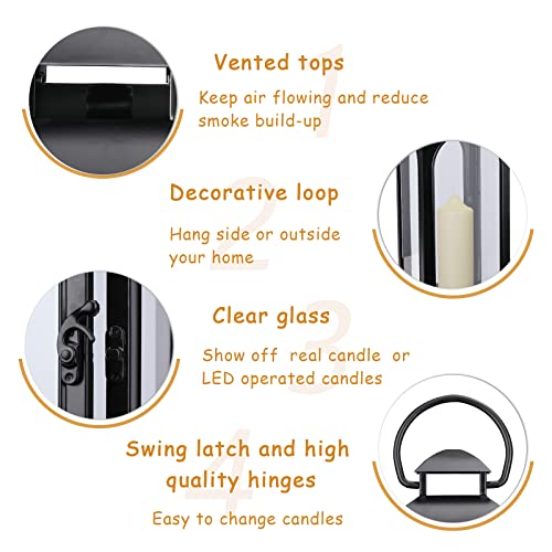 Bdor 2 Pack Luxury Black Metal Lanterns – 16" Tall Modern Hurricane Candle Lanterns with Tempered Glass Panels for Front Porch, Tabletop, Mantel, Wall Hanging, Garden, Indoor & Outdoor Décor - Image 3
