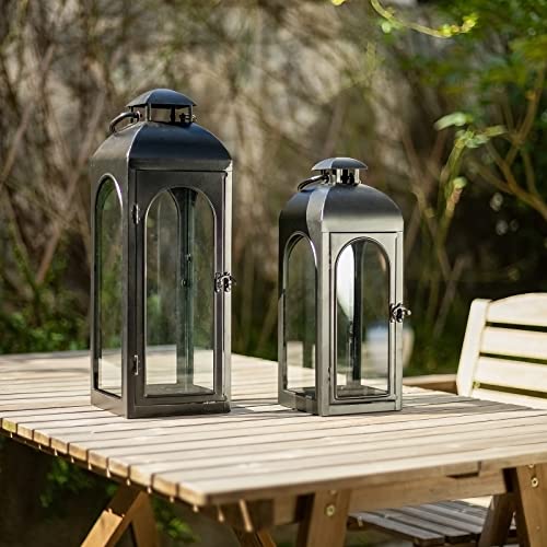 Bdor 2 Pack Luxury Black Metal Lanterns – 16" Tall Modern Hurricane Candle Lanterns with Tempered Glass Panels for Front Porch, Tabletop, Mantel, Wall Hanging, Garden, Indoor & Outdoor Décor - Image 5