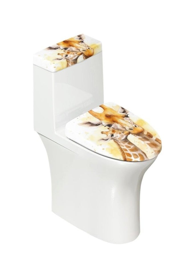Daulesho Watercolor Giraffe Family Bathroom Toilet Seat Cover Set Giraffe Parent-Child Toilet Lid Cover & Tank Cover African Grassland Animal Indoor Universal Fit Toilet Decoration - Image 2