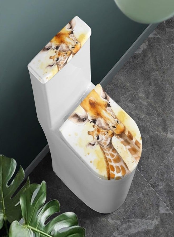 Daulesho Watercolor Giraffe Family Bathroom Toilet Seat Cover Set Giraffe Parent-Child Toilet Lid Cover & Tank Cover African Grassland Animal Indoor Universal Fit Toilet Decoration - Image 1