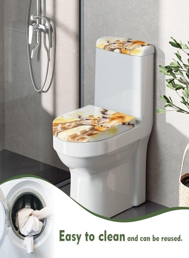 Daulesho Watercolor Giraffe Family Bathroom Toilet Seat Cover Set Giraffe Parent-Child Toilet Lid Cover & Tank Cover African Grassland Animal Indoor Universal Fit Toilet Decoration - Image 4