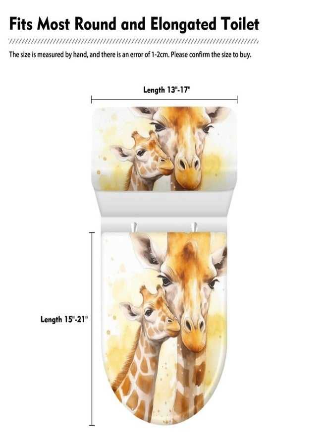 Daulesho Watercolor Giraffe Family Bathroom Toilet Seat Cover Set Giraffe Parent-Child Toilet Lid Cover & Tank Cover African Grassland Animal Indoor Universal Fit Toilet Decoration - Image 5