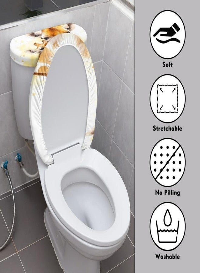Daulesho Watercolor Giraffe Family Bathroom Toilet Seat Cover Set Giraffe Parent-Child Toilet Lid Cover & Tank Cover African Grassland Animal Indoor Universal Fit Toilet Decoration - Image 3