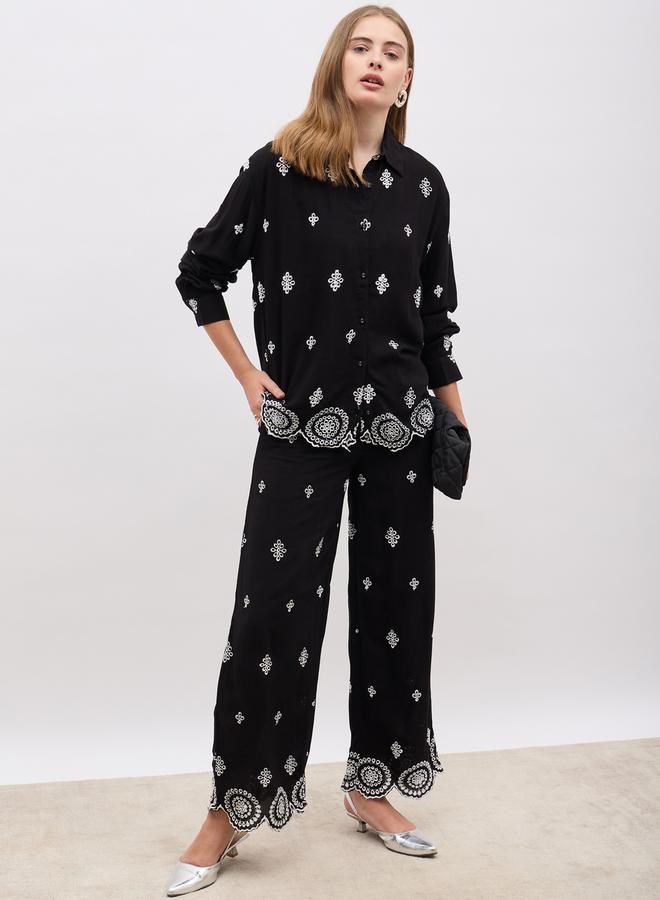 Styli Shiffli Long sleeve Shirt and Wide Leg Pants Co-Ords  - Image 1