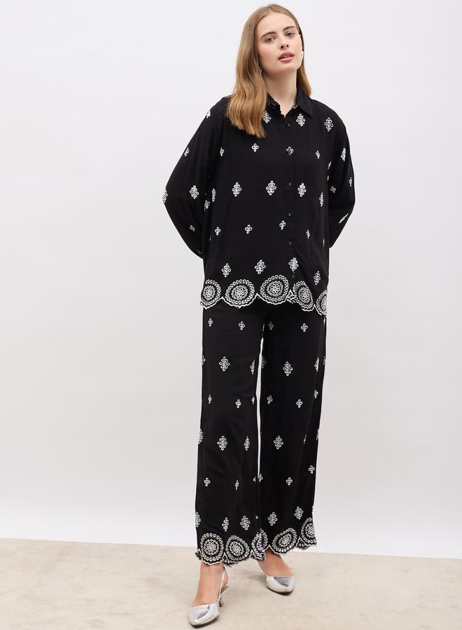 Styli Shiffli Long sleeve Shirt and Wide Leg Pants Co-Ords  - Image 2